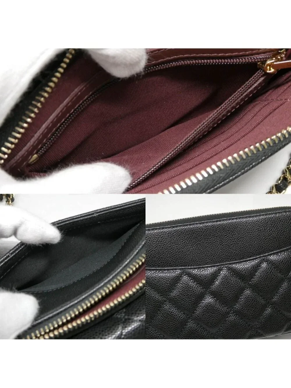 Chanel Flap Phone Case Chain Shoulder Bag Caviar Leather Black Gold